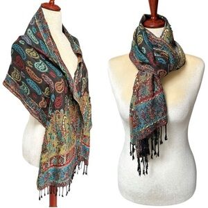 Sacred Threads Colorful Boho Paisley Pashmina Scarf Wrap Fringe Woven Vi…